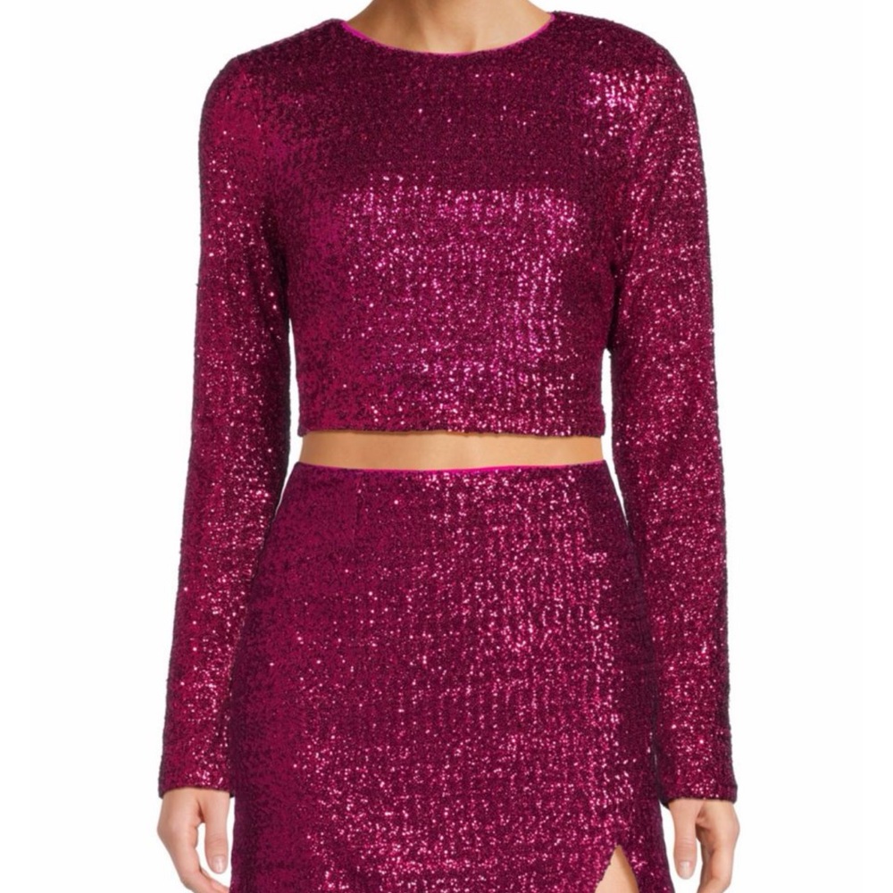 Walter Baker Women’s Large Meralysse Pink Sequin Crop Top